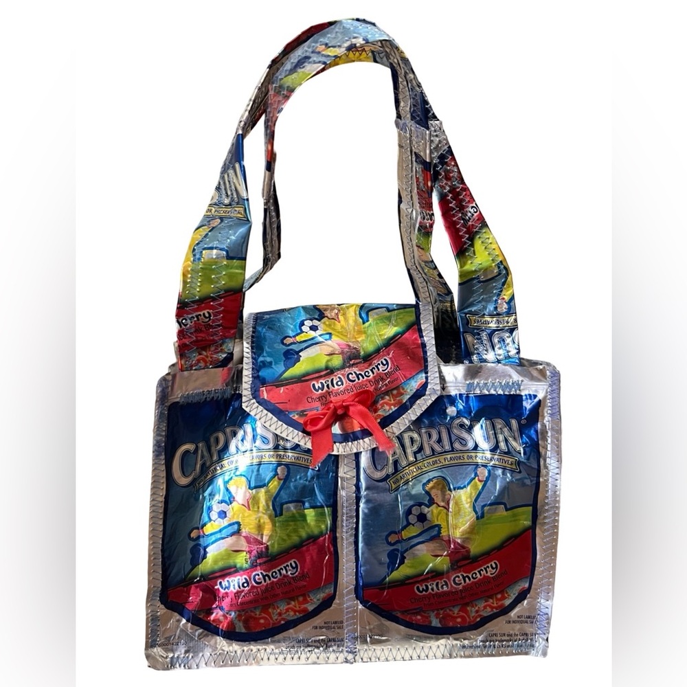 CAPRI SUN‎ Handmade Juice Pouch Tote Bag Metallic Retro Kitschy Fun Gift Soccer